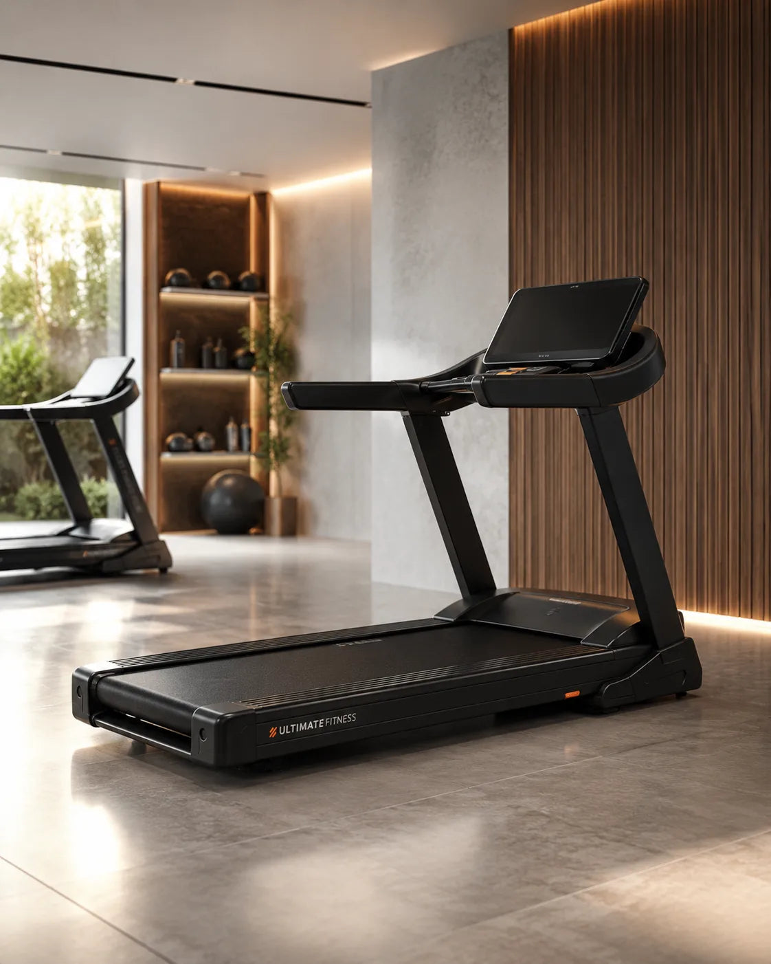 Treadmill in a bright home gym